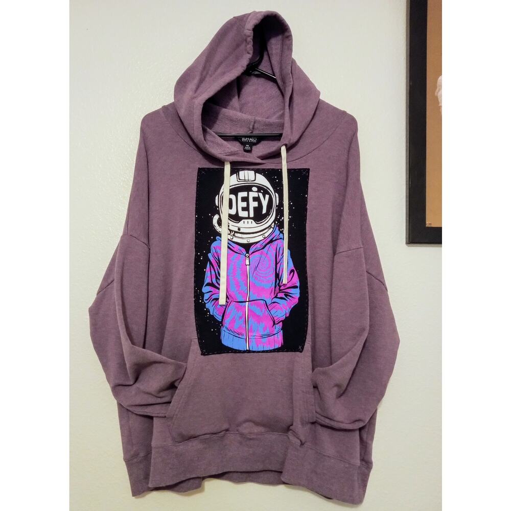 Upcycled Handsewn Ooak Plum Hoodie Astronaut DEFY Buffalo David Bitton SZ XXL
